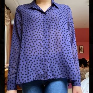BCBGeneration Purple Polka Dot Button Down Blouse